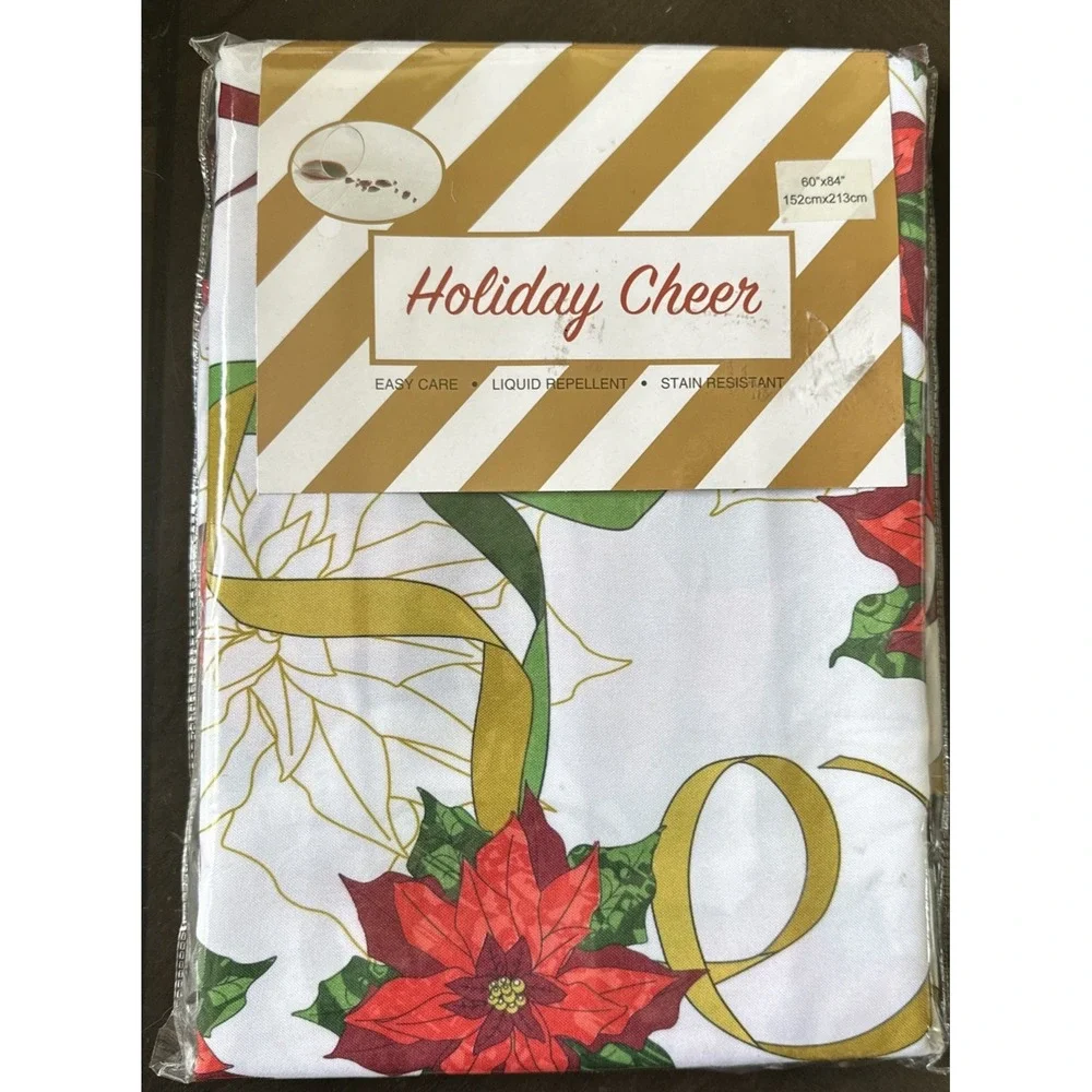 Holiday Cheer Tablecloth Vintage Ribbon Print Christmas  60